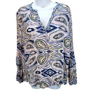 Fever Top Size XL Tunic Blue Green White Tunic Shirt Top Size XL